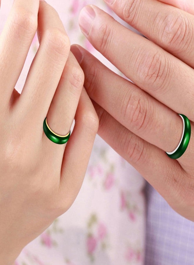 Tobestu 6mm Stainess Steel Green Enamel Imitation Chalcedony Couple Anniversary Birthday Rings YA4405 Silver Size7 - Image 2